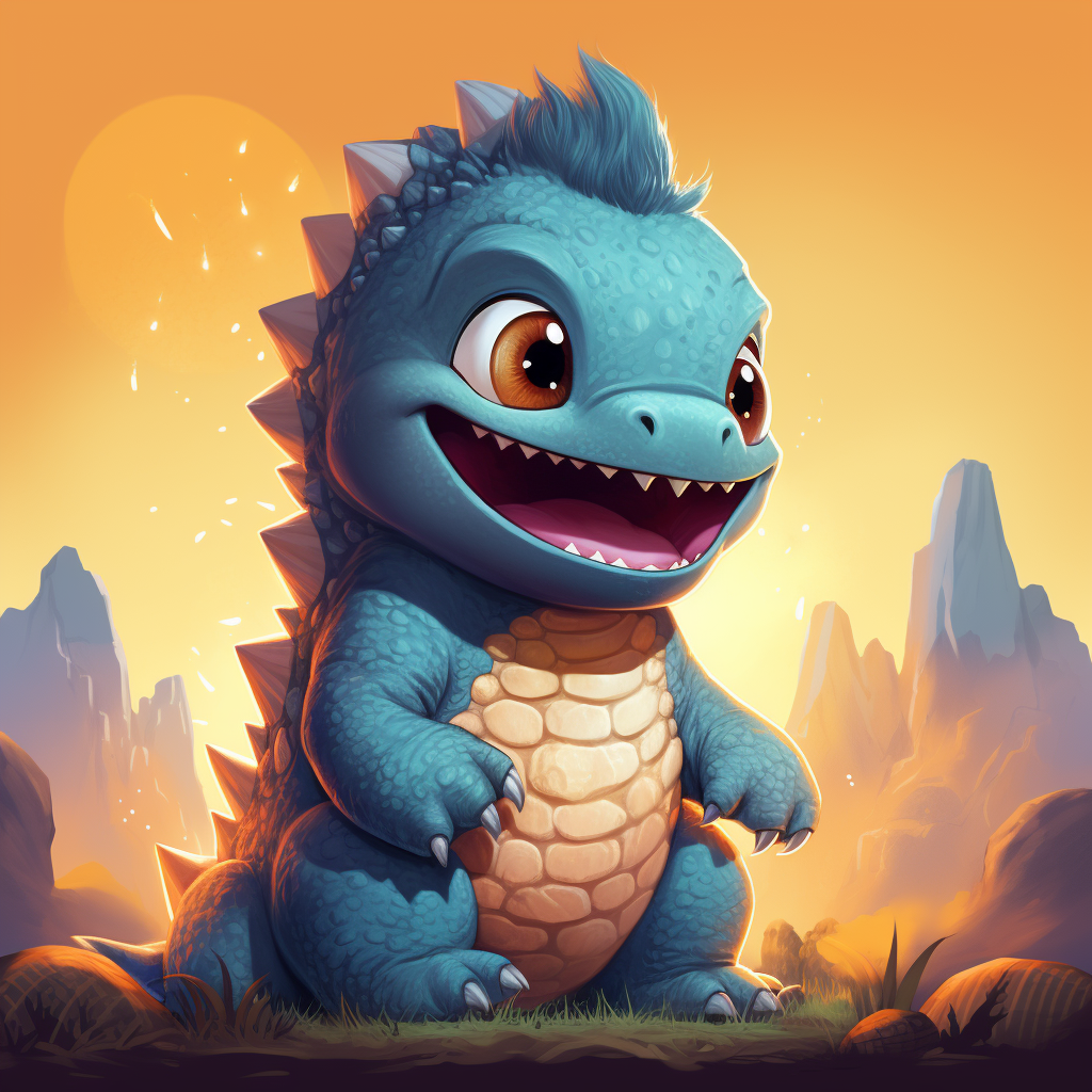 Adorable baby Godzilla in cartoon style