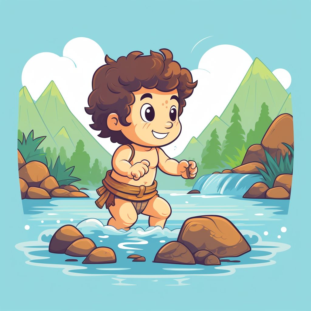 Baby Hercules Bending River Cute Illustration