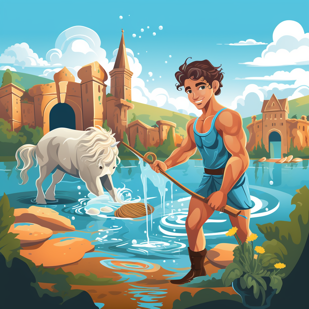 Baby Hercules Cleaning Stables Illustration