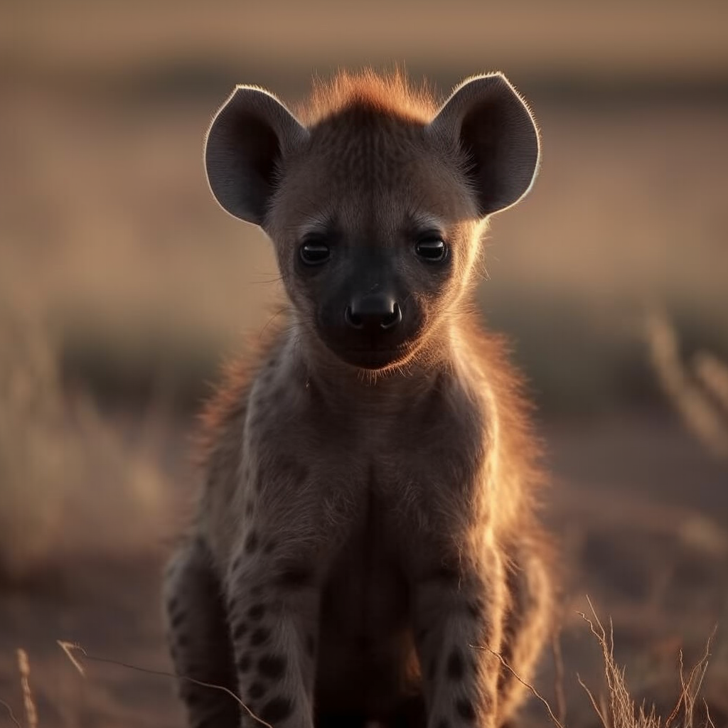 Adorable baby hyena playing outdoors