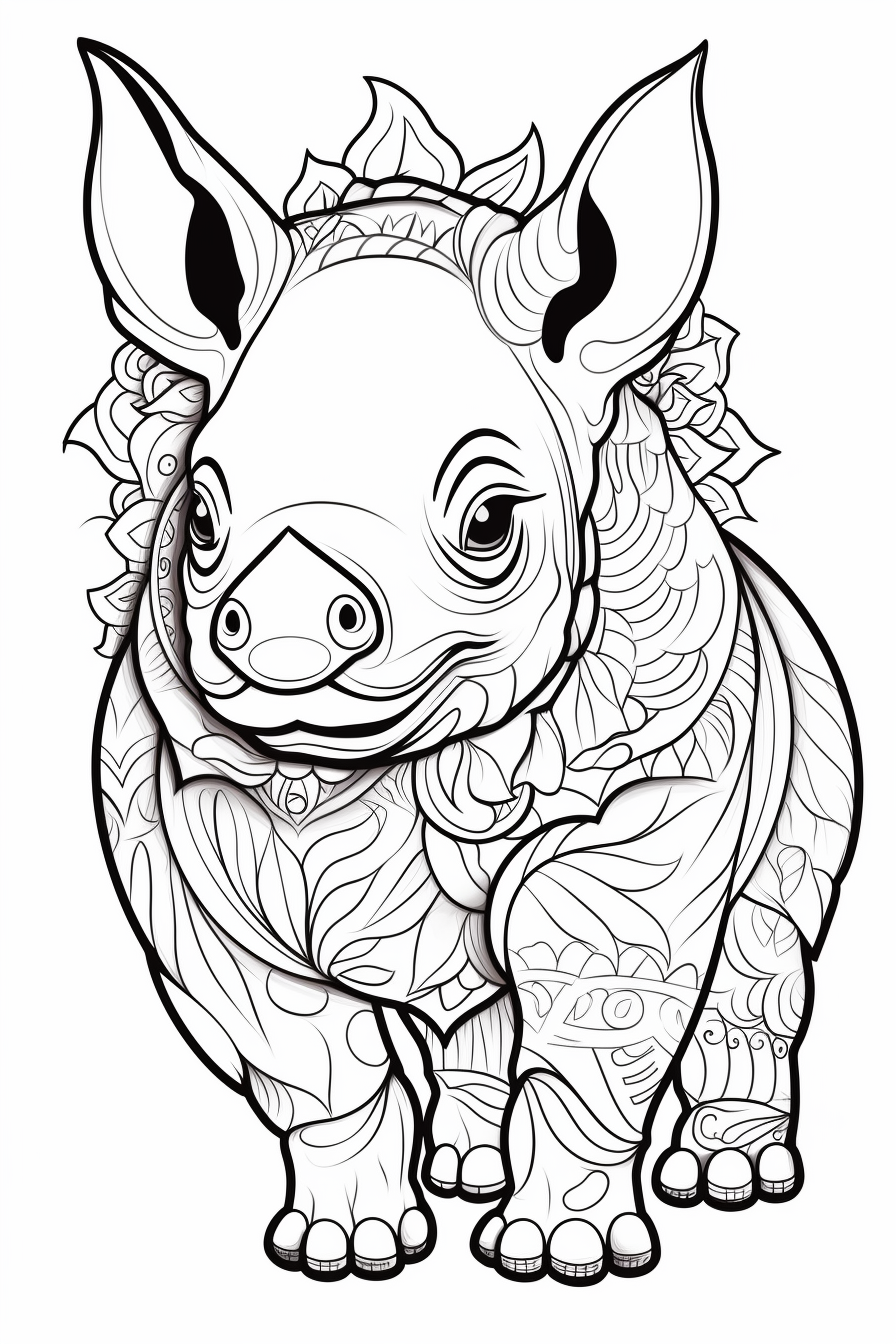 Adorable Baby Mandala Rhino with Kawaii Eyes