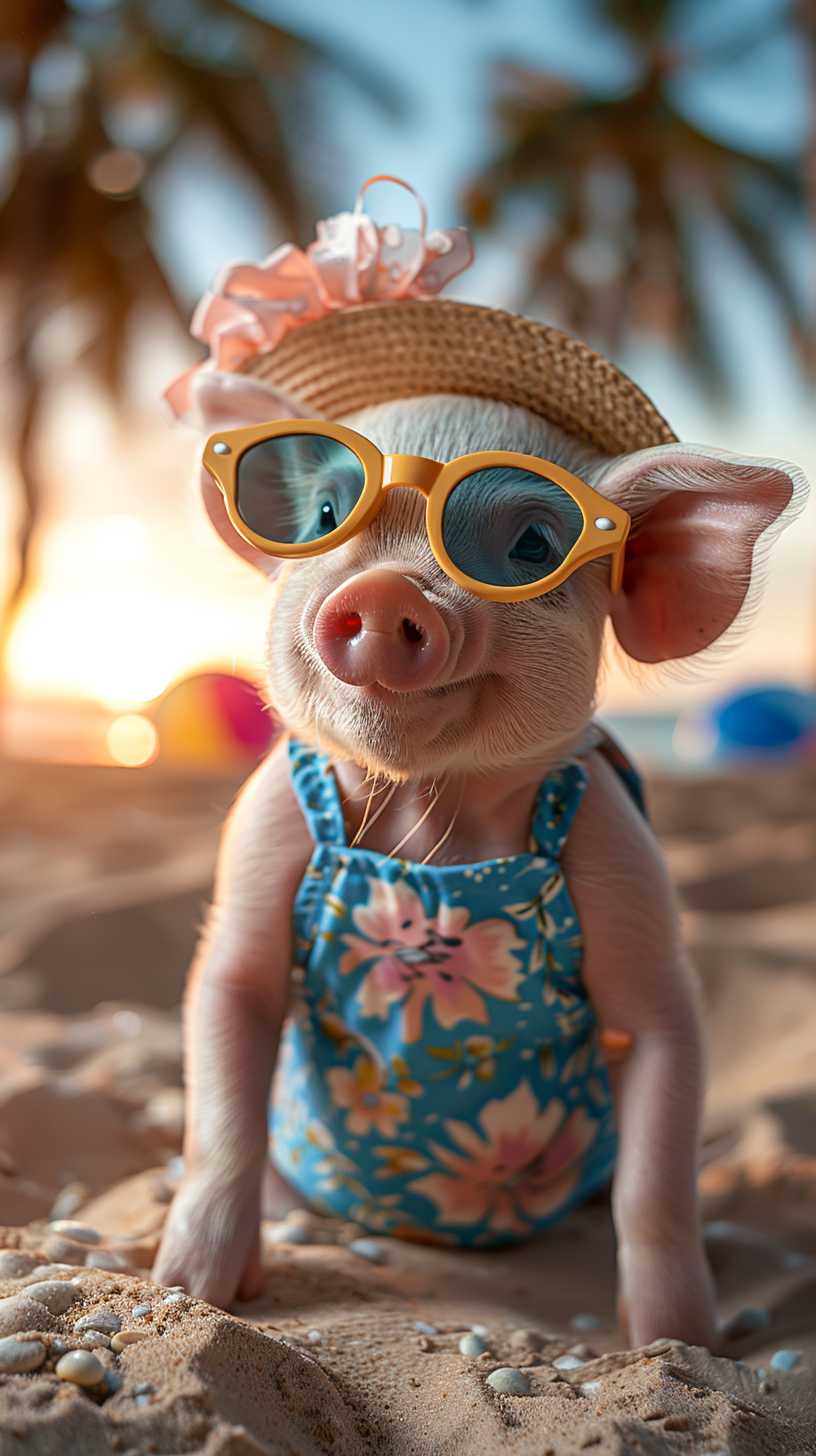 Baby piglet in cute summer outfit