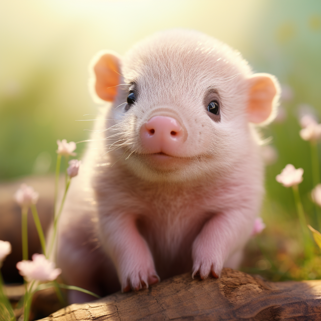 Cute baby piglet and otter playing