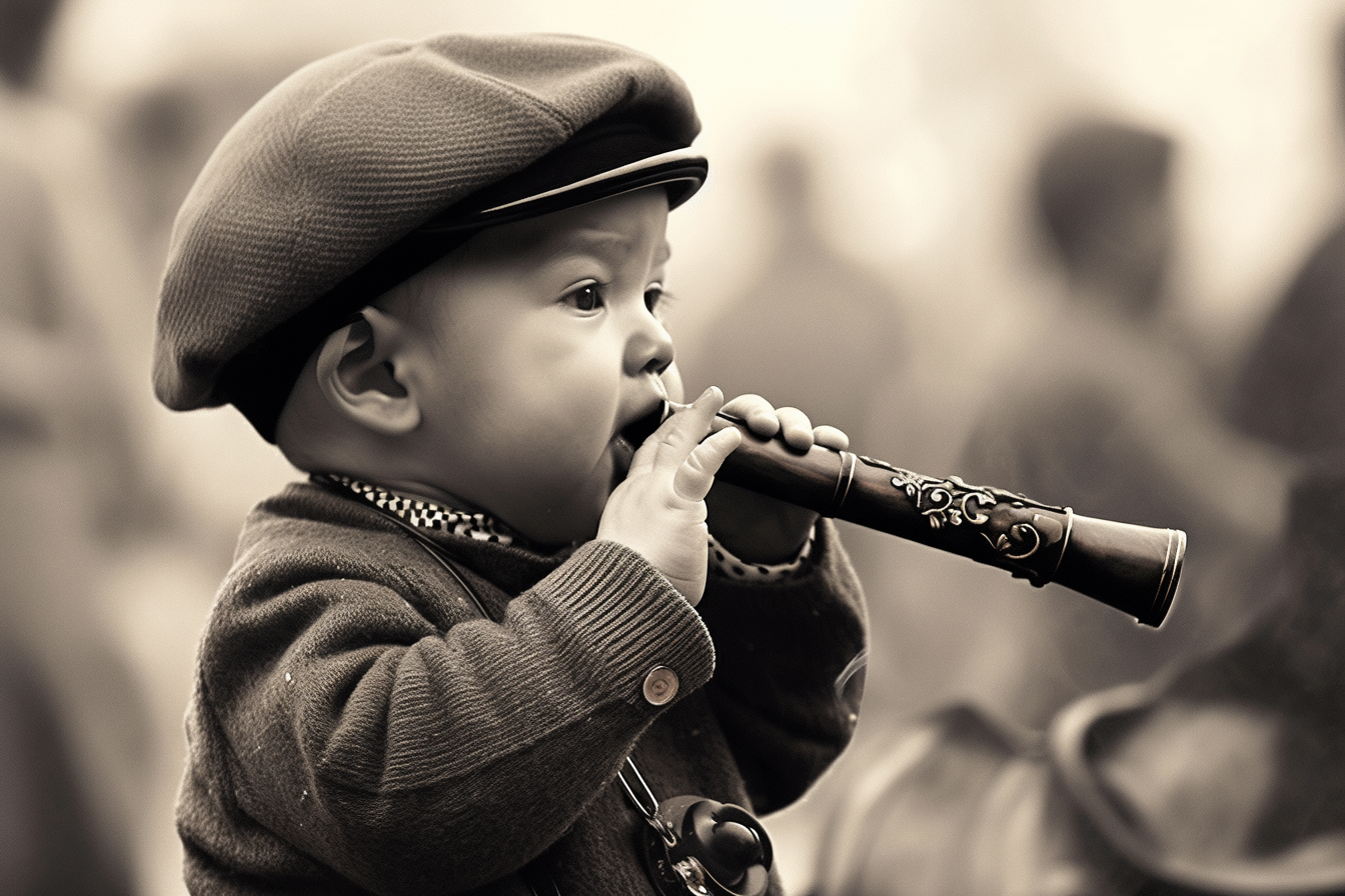 Adorable baby participating in pipe smoking contest