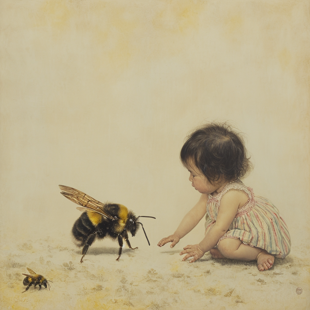 Baby playing with bee