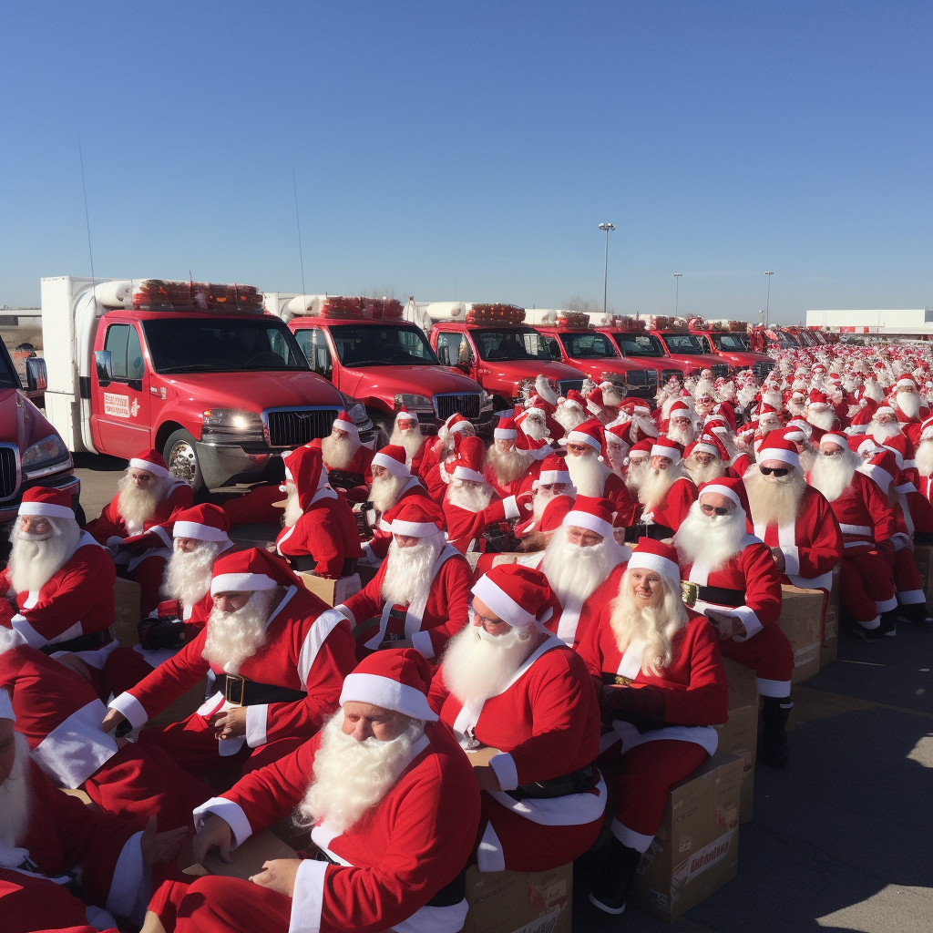 Group of cute baby Santas waiting for food