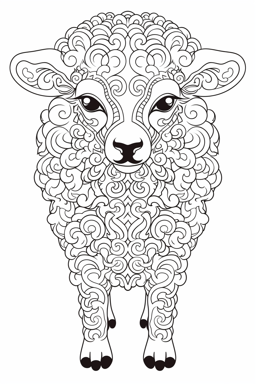 Cute baby sheep mandala coloring page