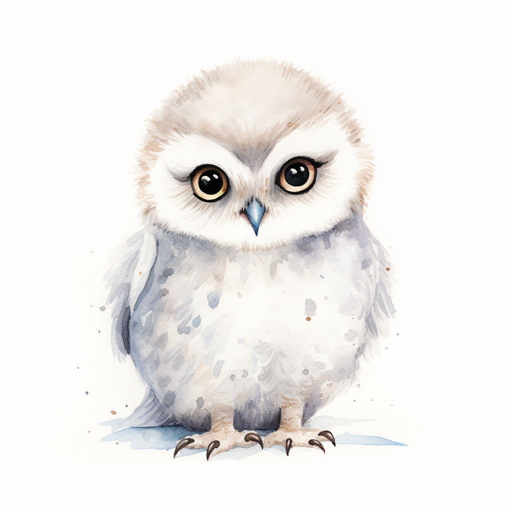 Baby snowy owl illustration on white background