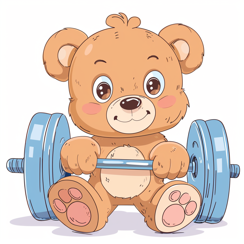 Smiling teddy bear weightlifting clipart