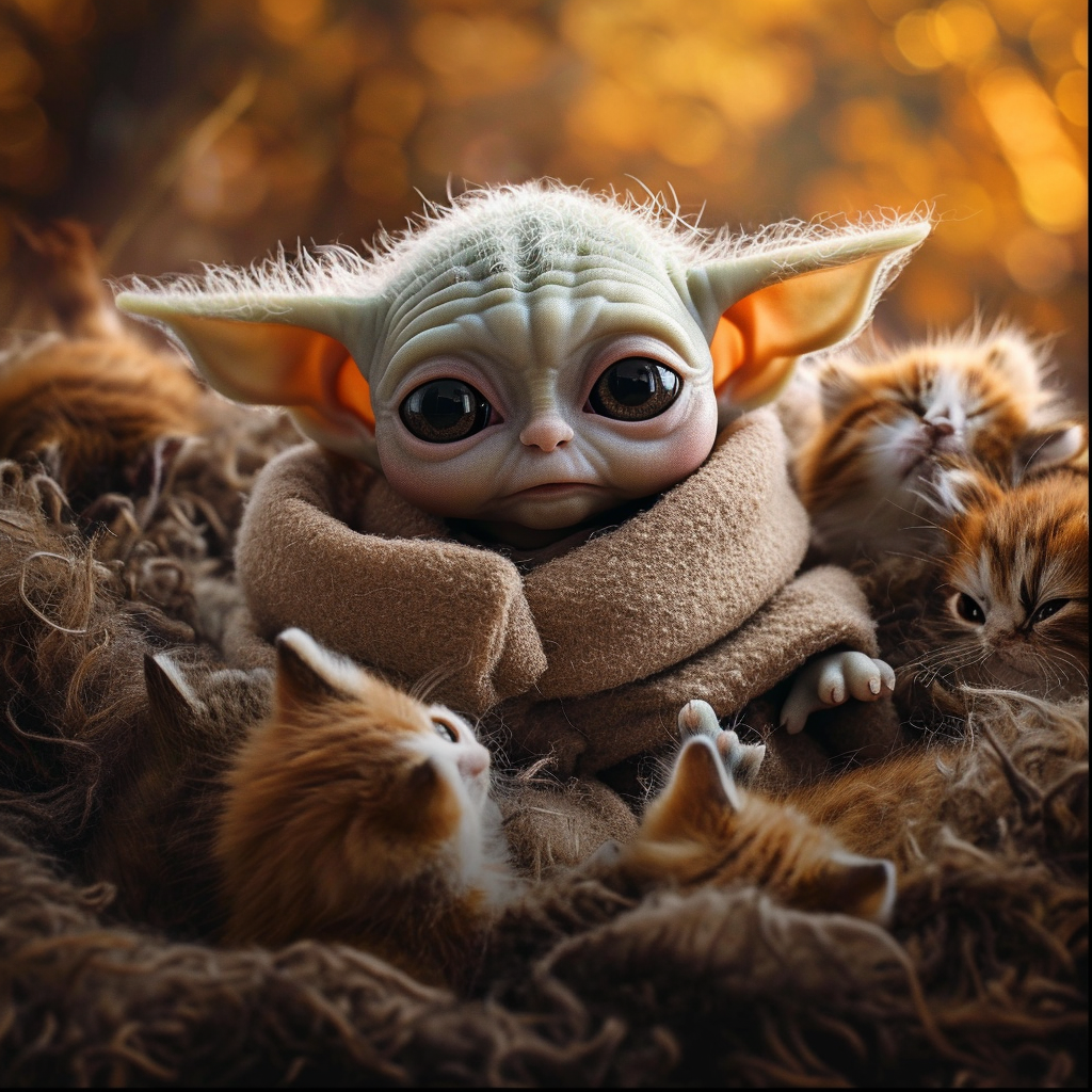 Baby Yoda with Cute Cats