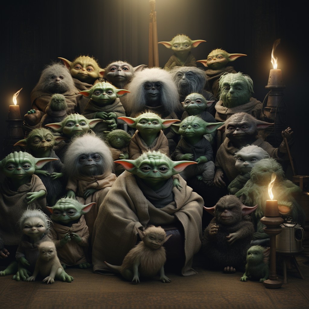 Cute Baby Yodas in Family Portrait