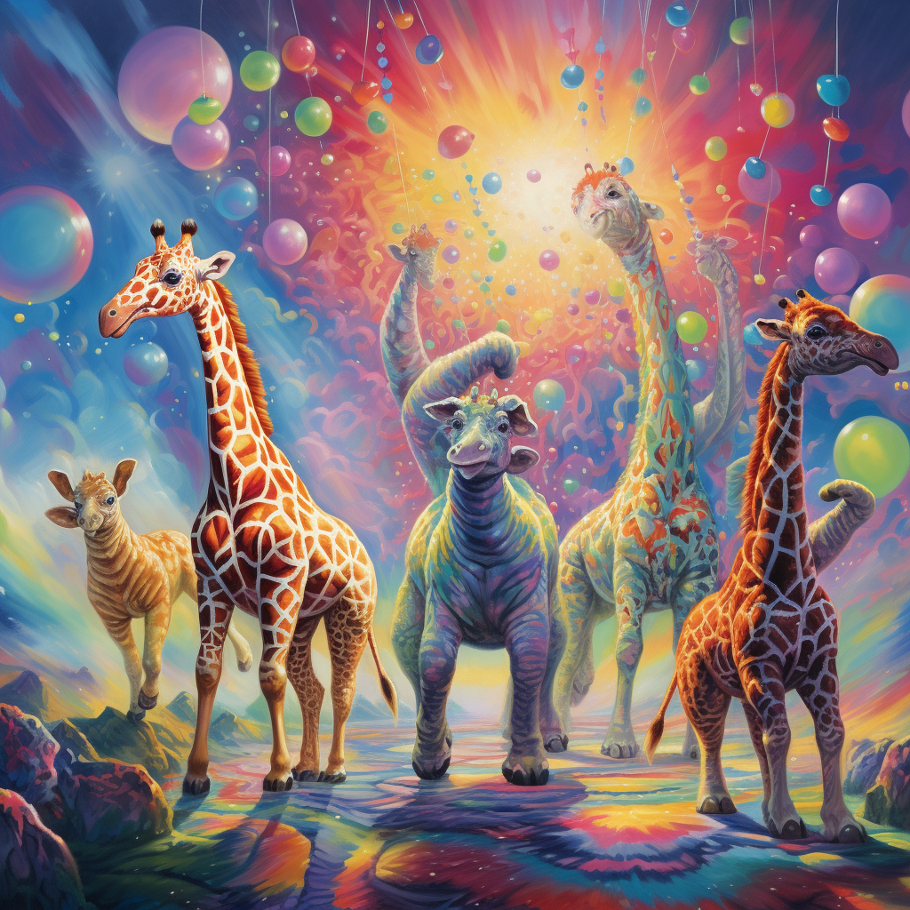 Colorful dance party of baby zoo animals