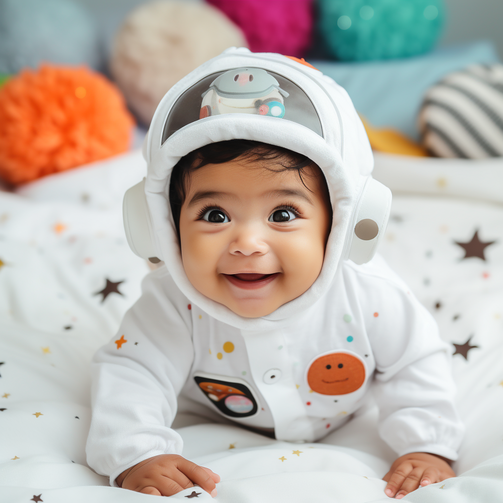 Adorable baby Indian girl dressed as astronaut