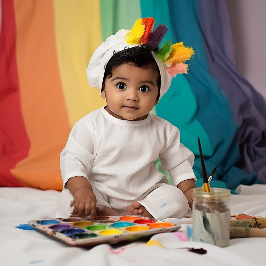 Cute baby Indian girl painting ?