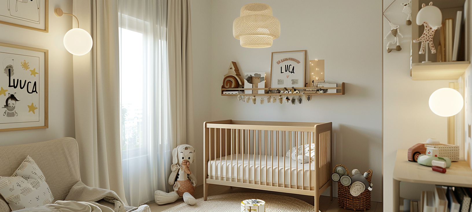 Baby Nursery Wall Wood Crib Luca