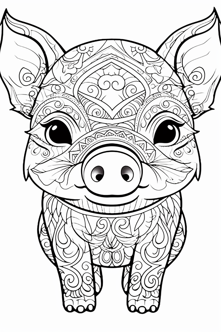 Cute baby pig mandala coloring