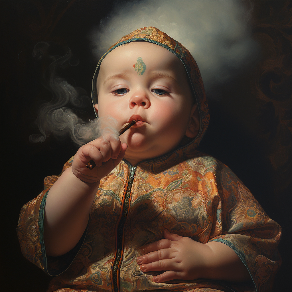 Cute Baby Praying with Cigarette