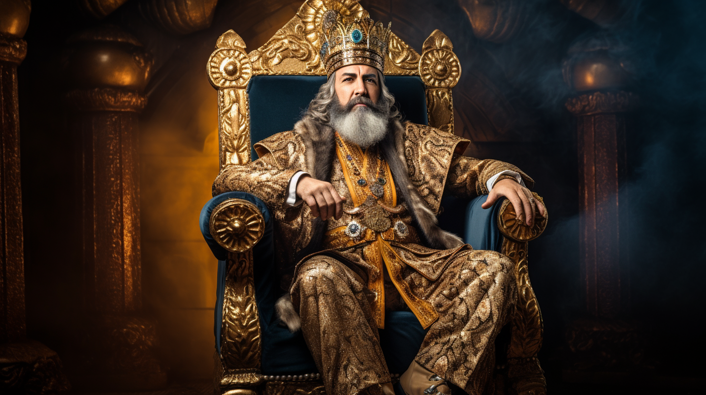 Antic Babylonian king on golden throne