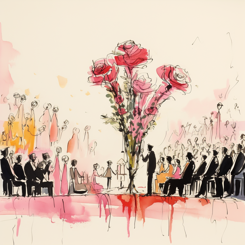 Illustration of a rose ceremony on The Bachelorette