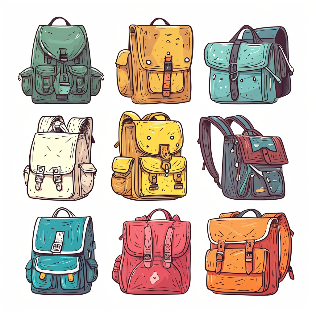 Colorful backpacks in cartoon style