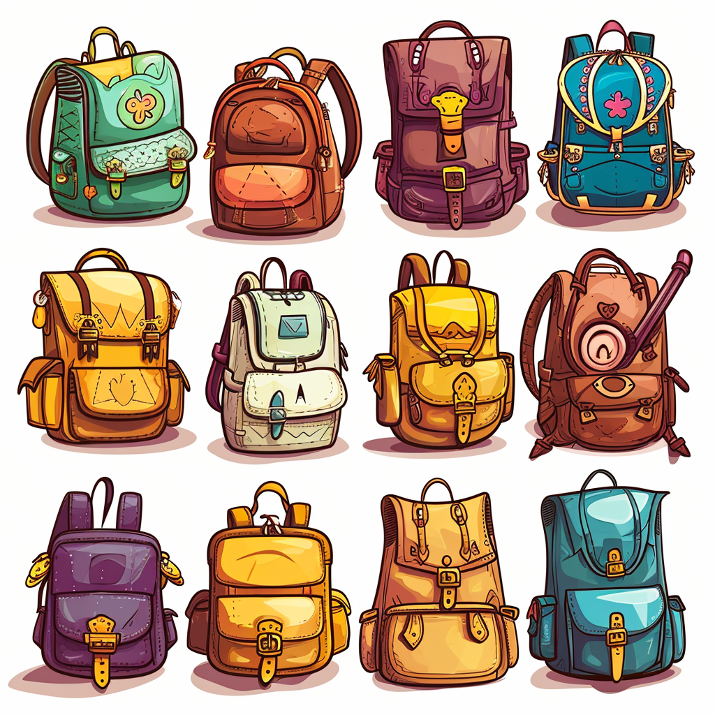 Cartoon style backpacks and pots