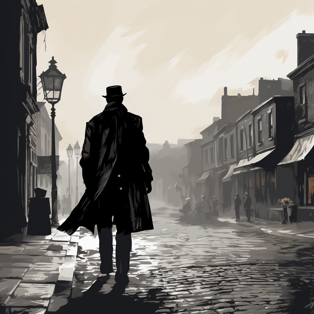 Retro man walking in 1860 street