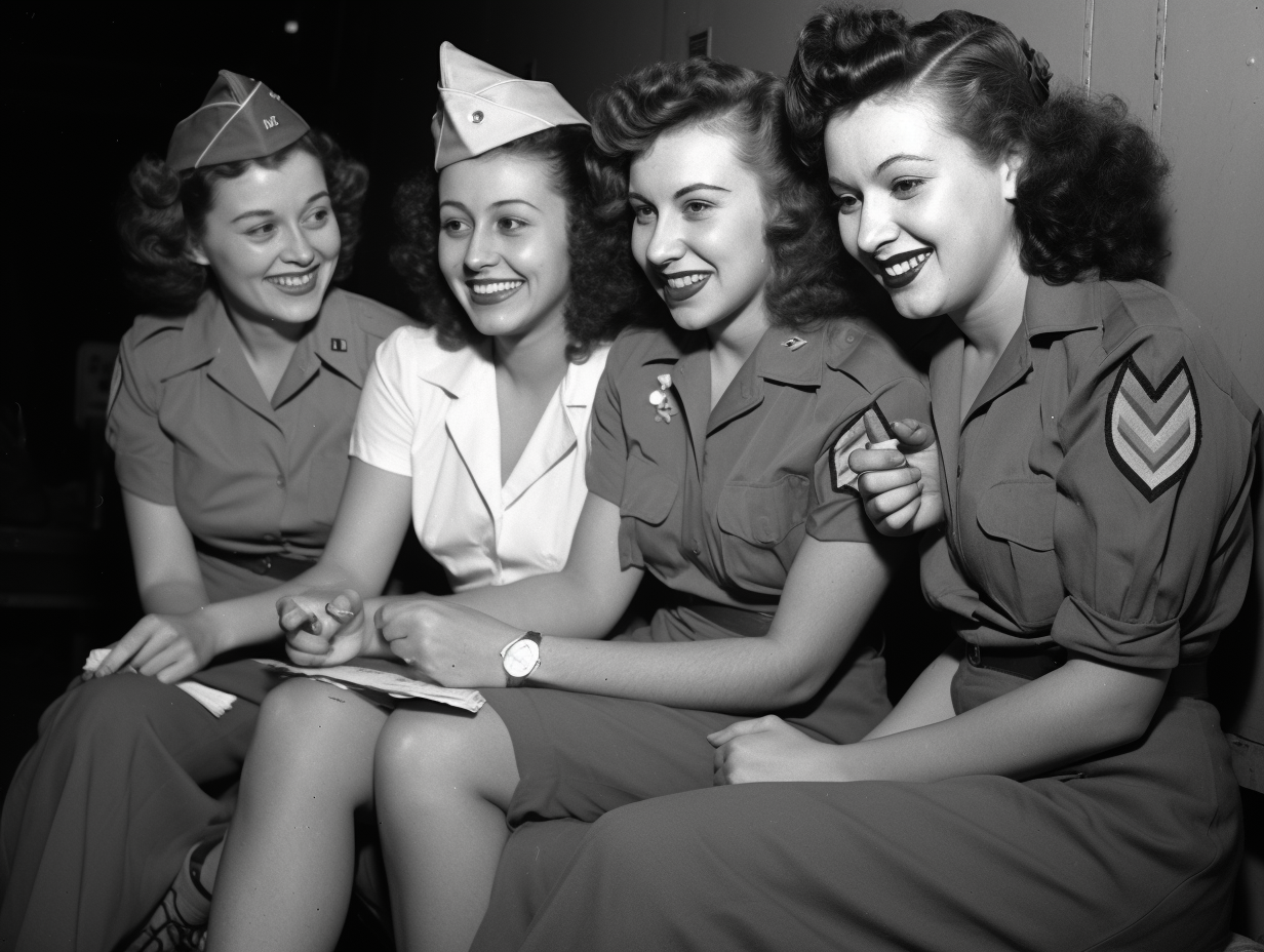 Women's singing group backstage break