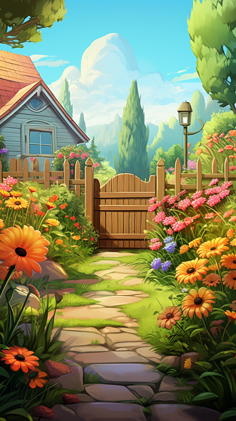 Cartoon of Backyard with Flowers and Gravestone