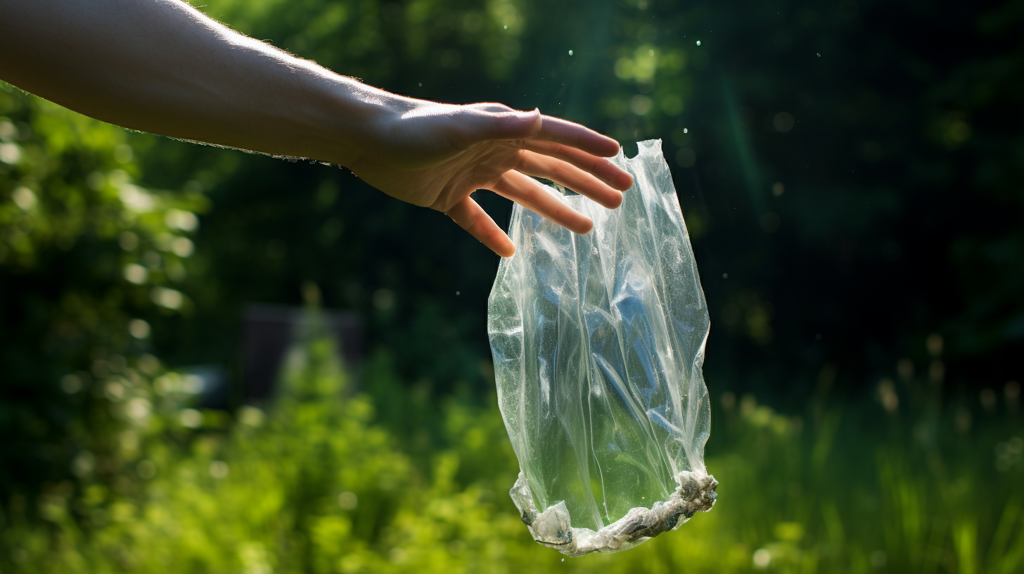 Hand reaching into plastic bag