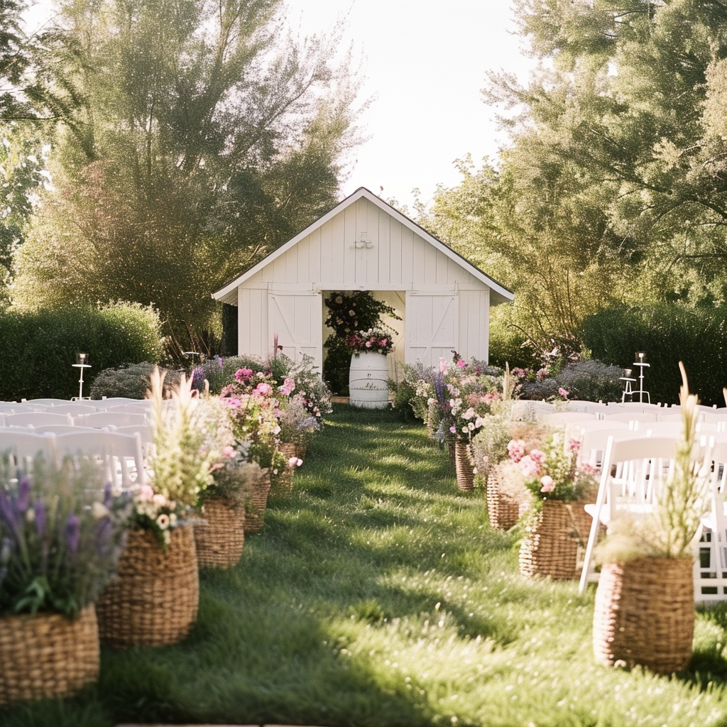 Wedding ceremony with organic flowers and chupah