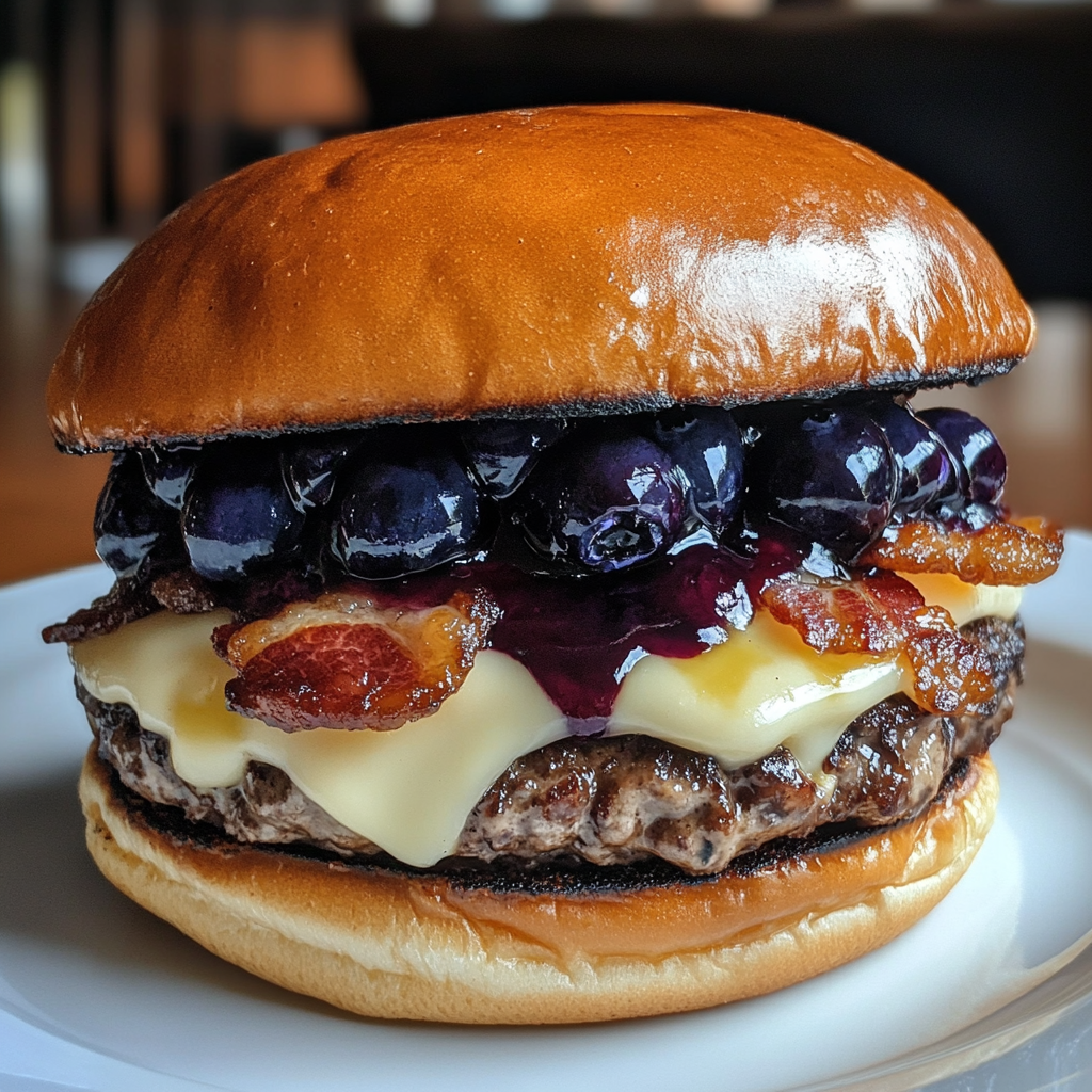 Bacon Blueberry Cheesecake Burger Macro Shot