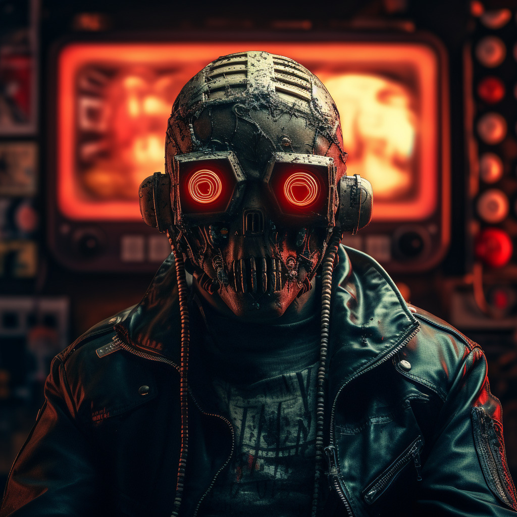 Robot with TV Head Cyberpunk Background