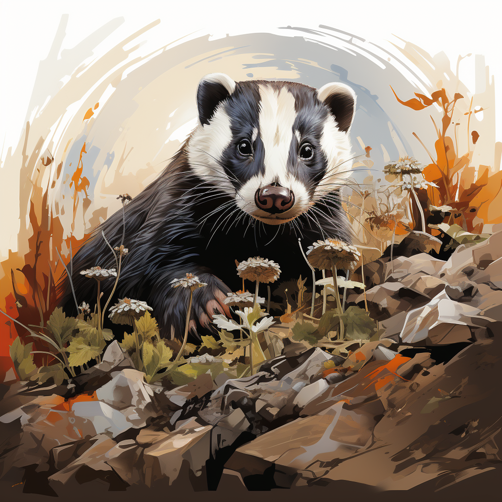 Badger with Worms, Minimalistic Illustration