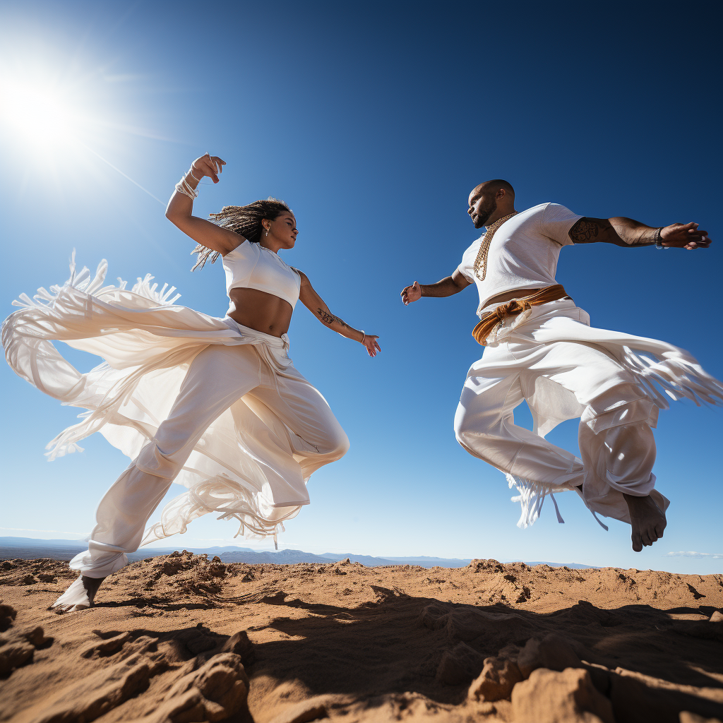 Two Bahiaian Capoeira dancers in white