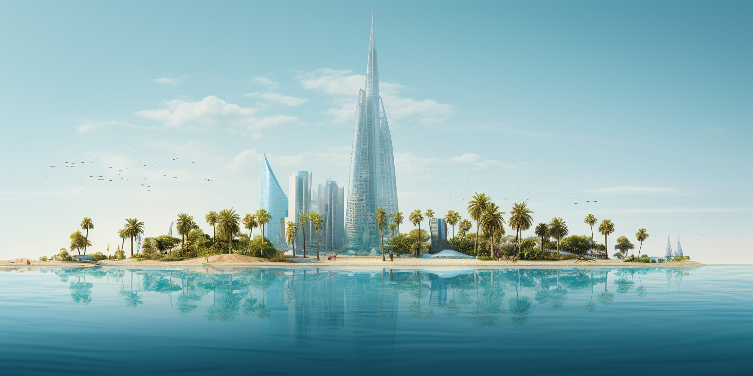 Photorealistic Bahrain World Trade Center Seaside Poster