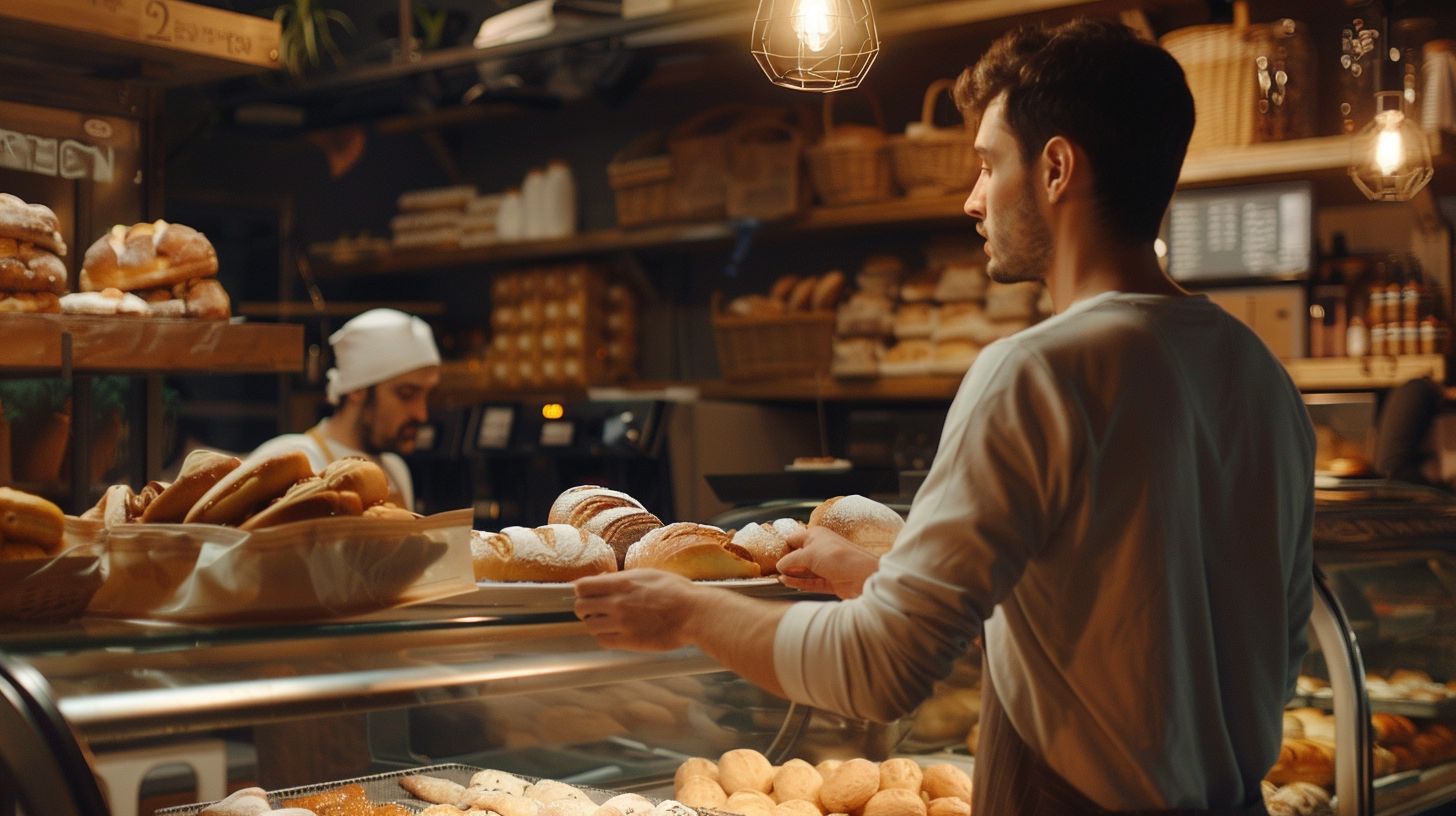 Man serving customer in bakery