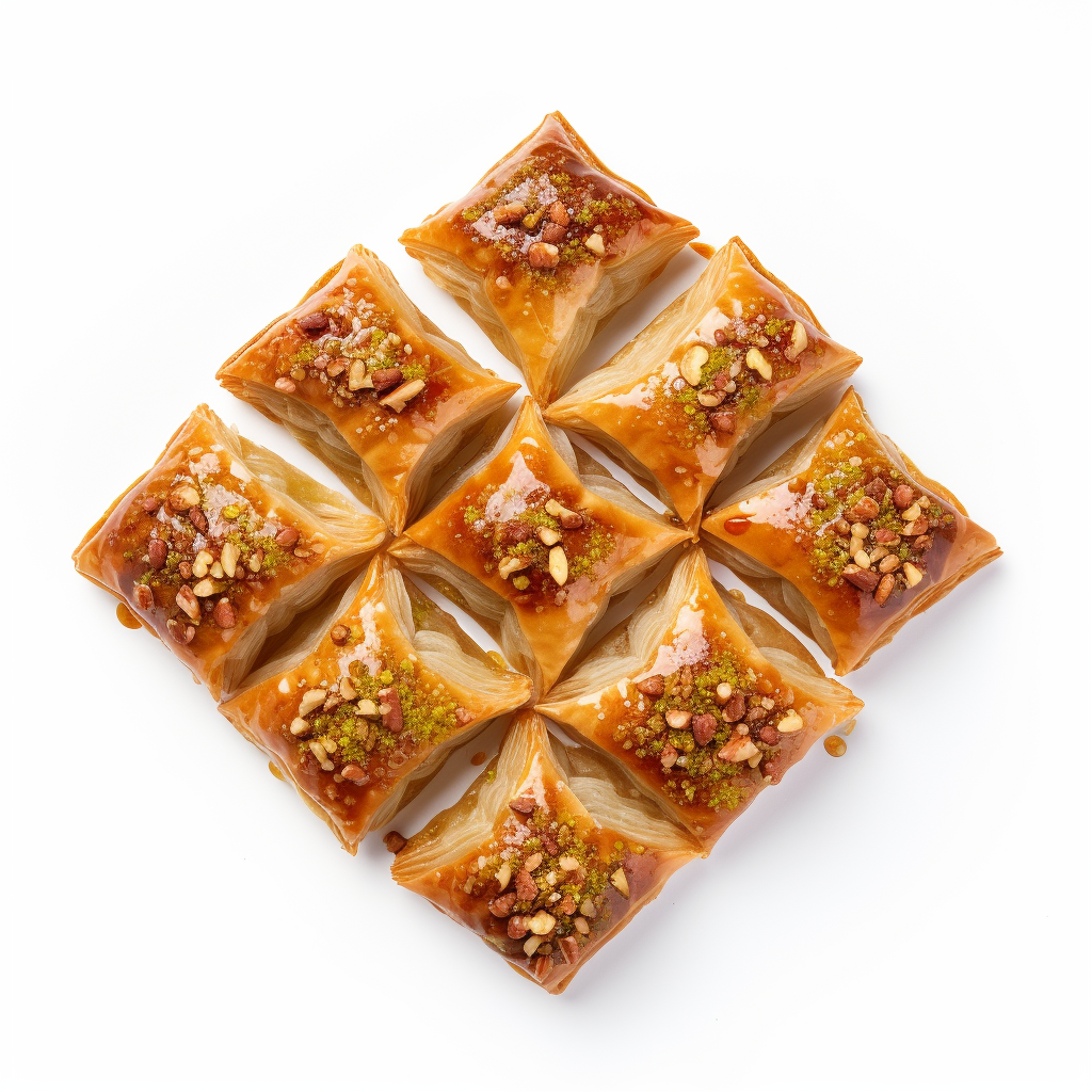 Mouthwatering baklava on white background