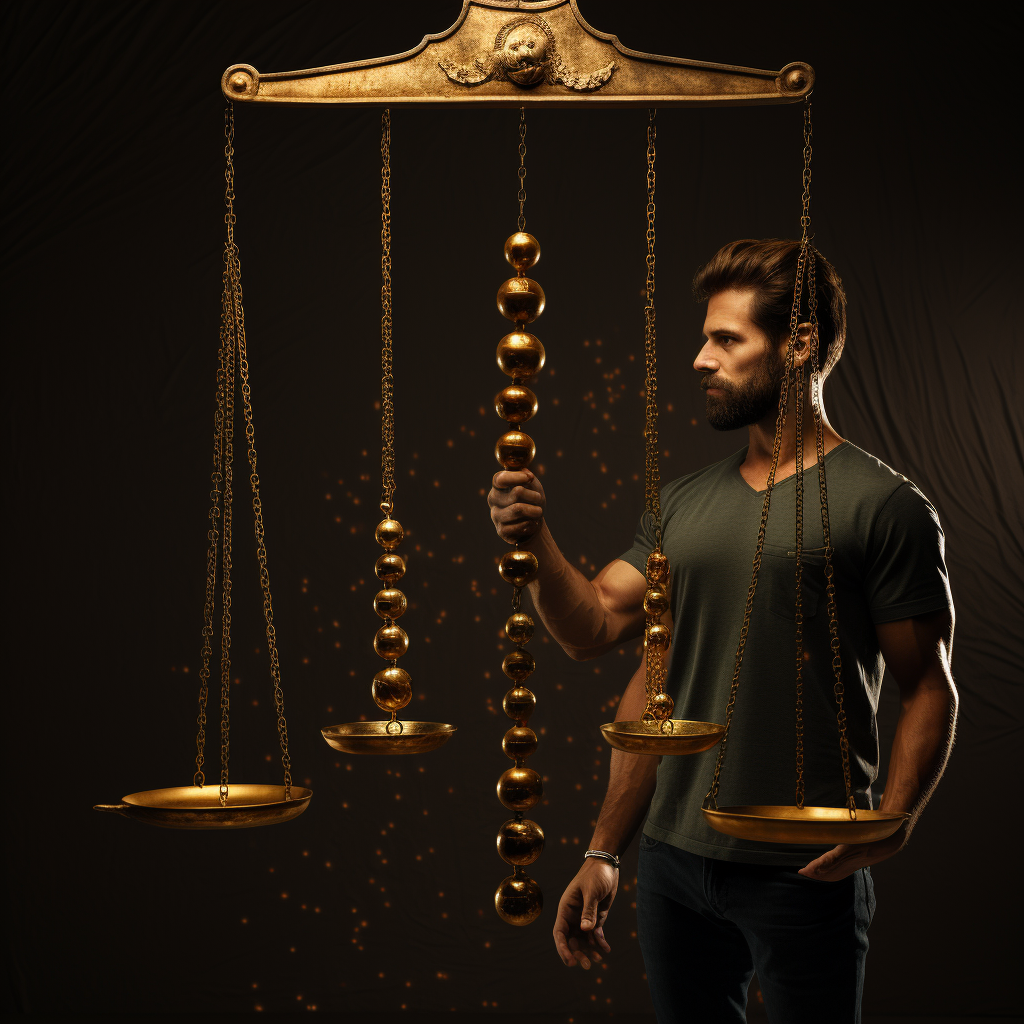 Man thinking with golden scale for balance