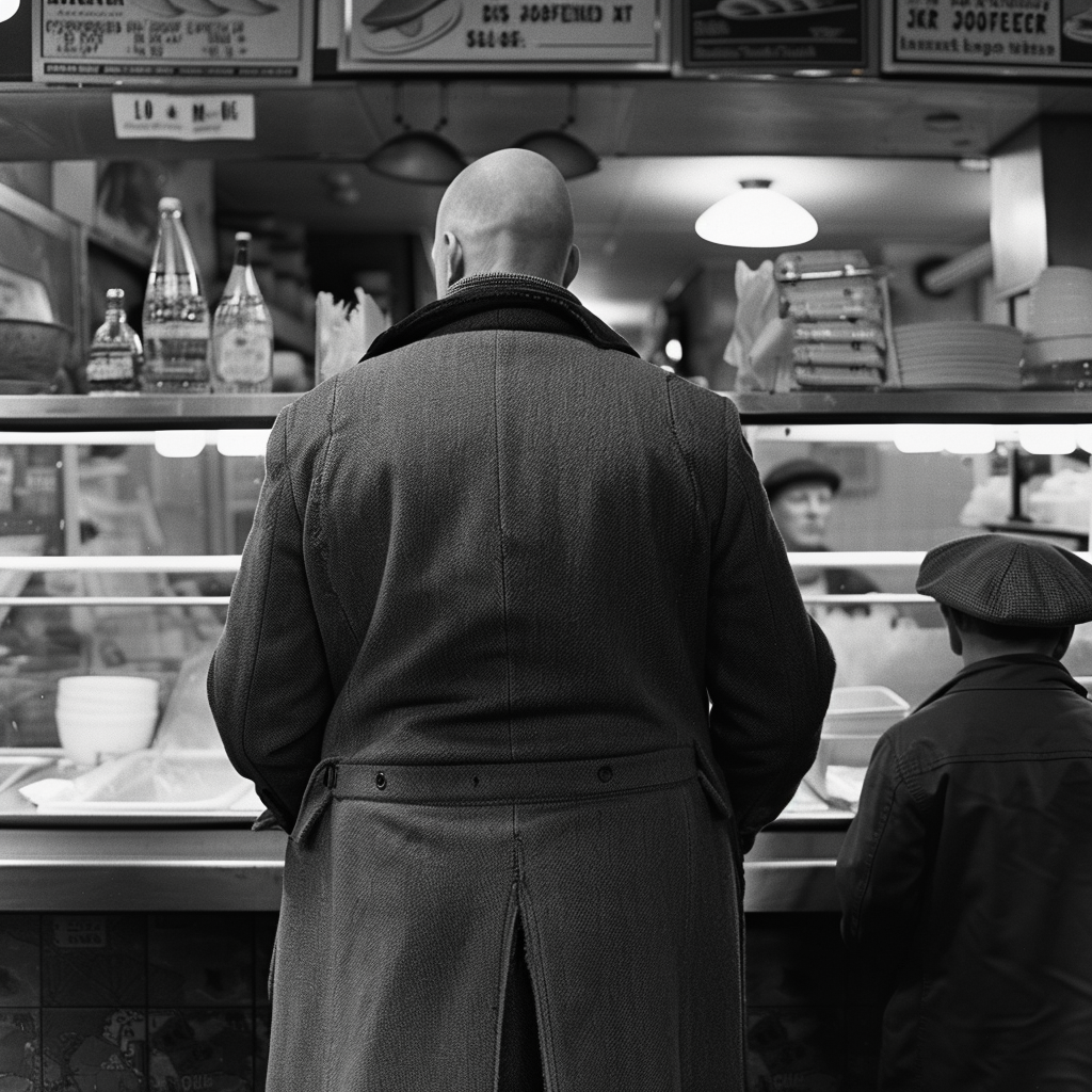 Bald actor in chip shop