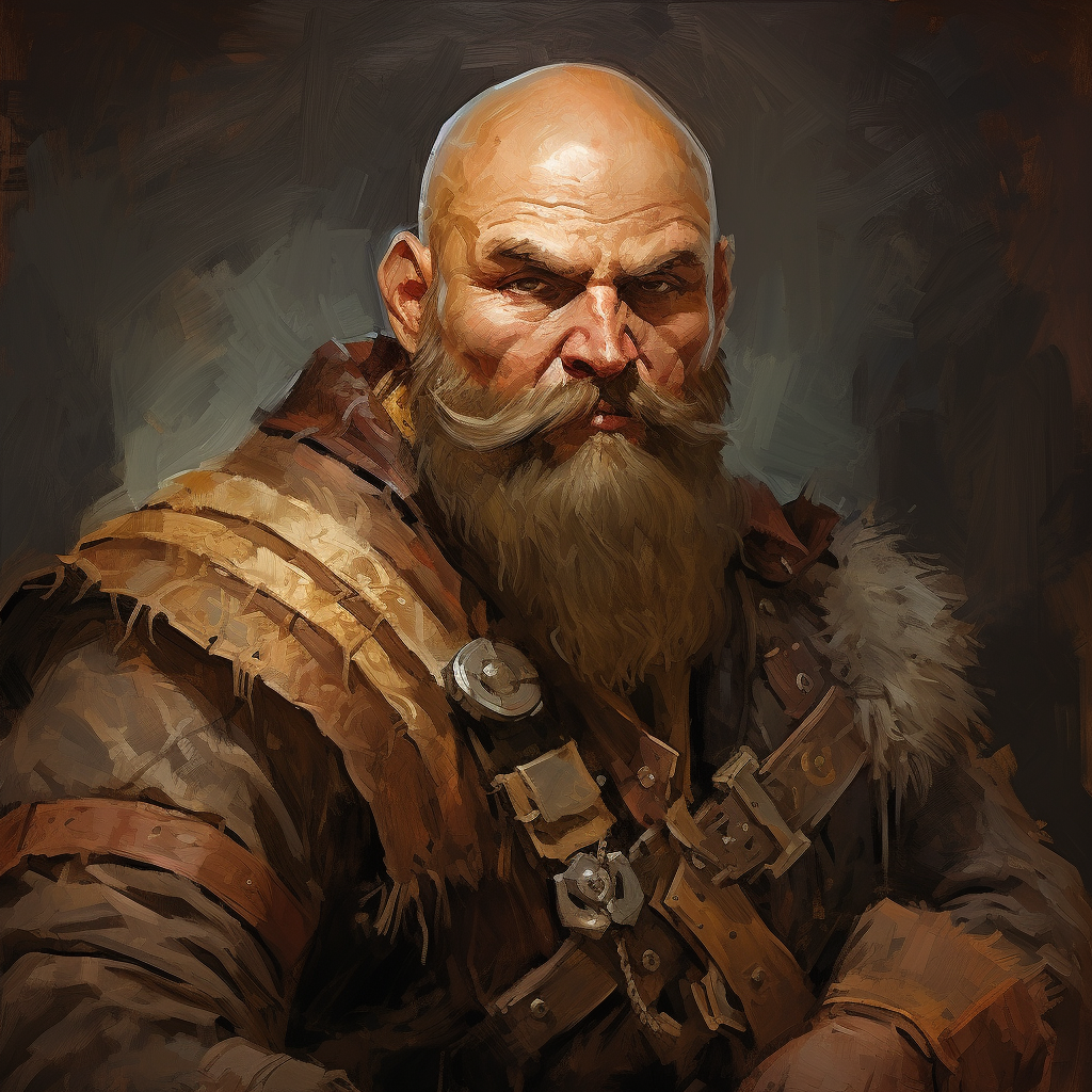 Concept art of a bald barbarian halfling