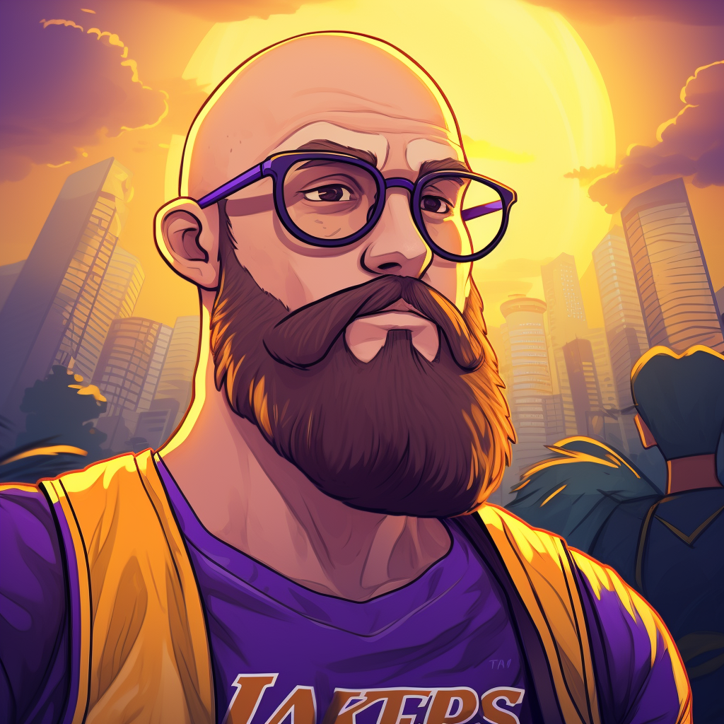 Bald Bearded Anime Glasses Lakers Jersey