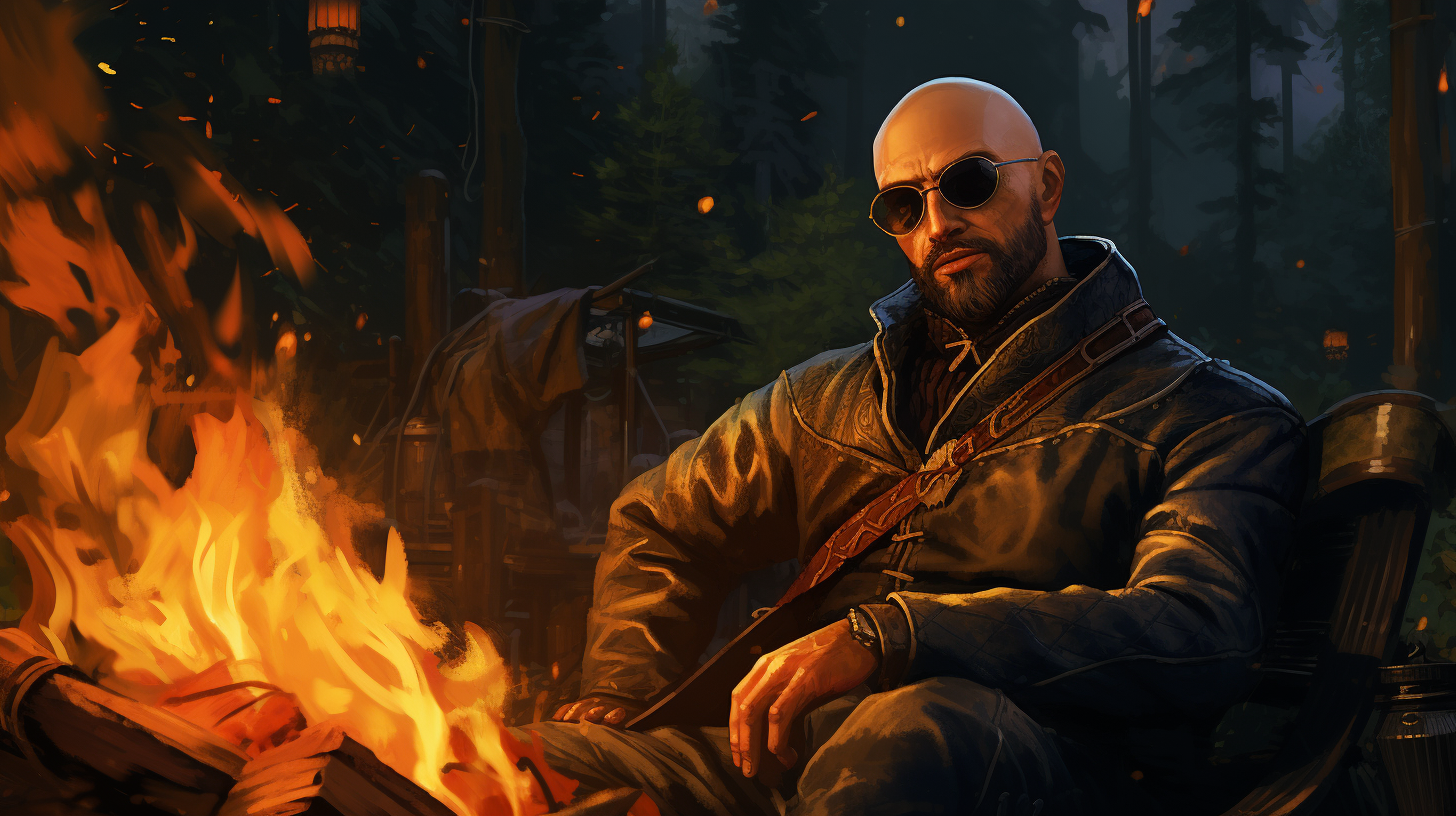 Bald Bearded Man with Eye Patch Bonfire Medieval