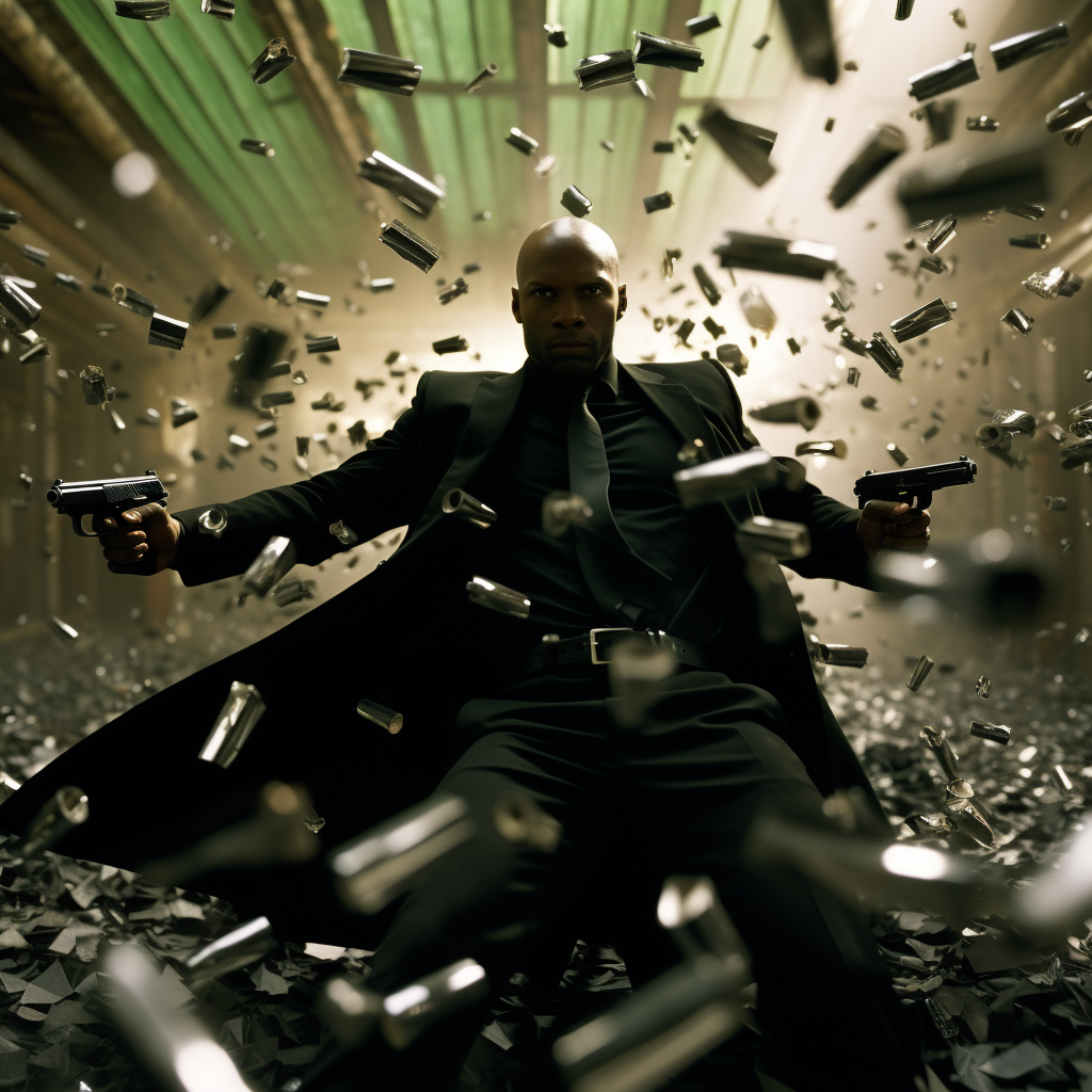 Bald Black Man Dodging Bullets in Neo Matrix