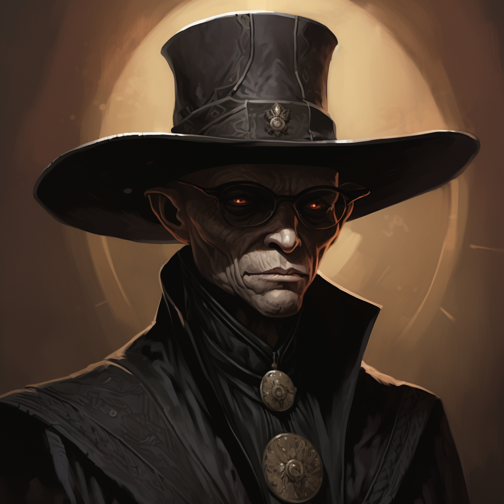 Bald elf in black hat, modern style