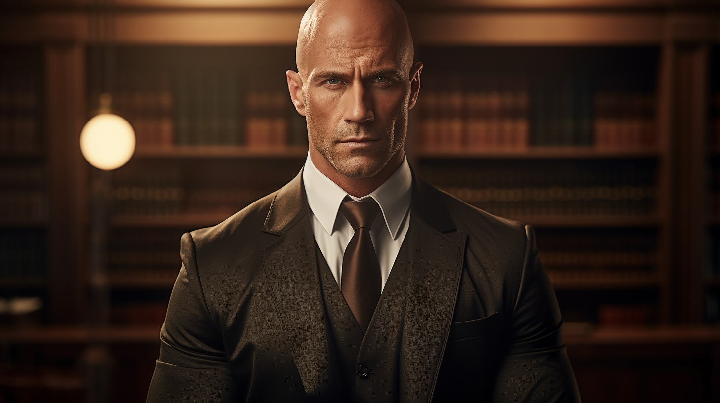 Bald handsome muscular man lawyer