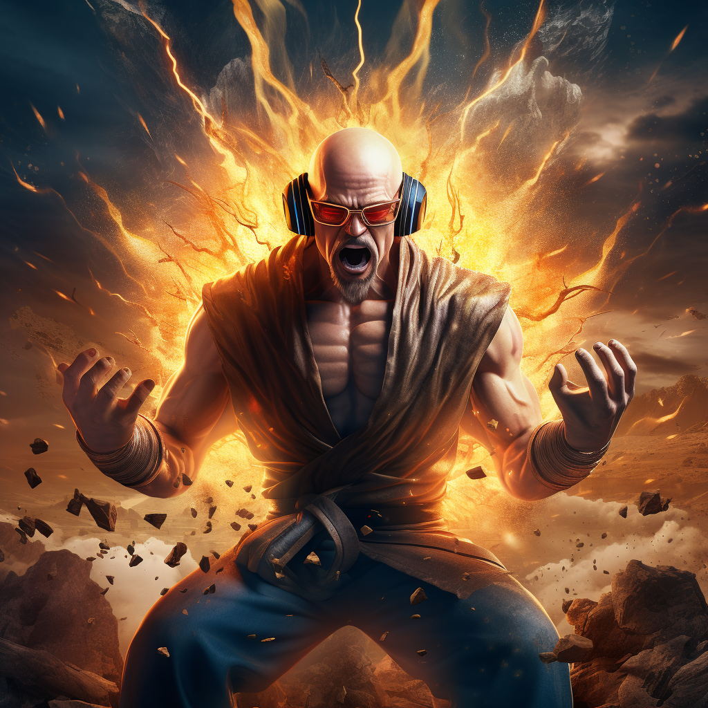 Bald man with beard transforms into Super Saiyan