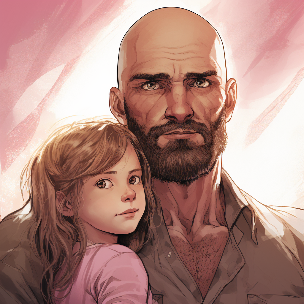 Bald man playing with daughter