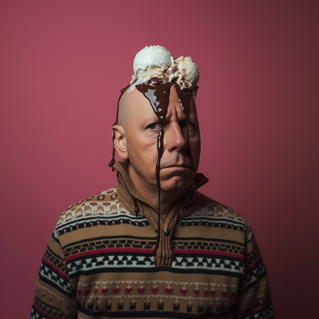 Bald man with ice cream