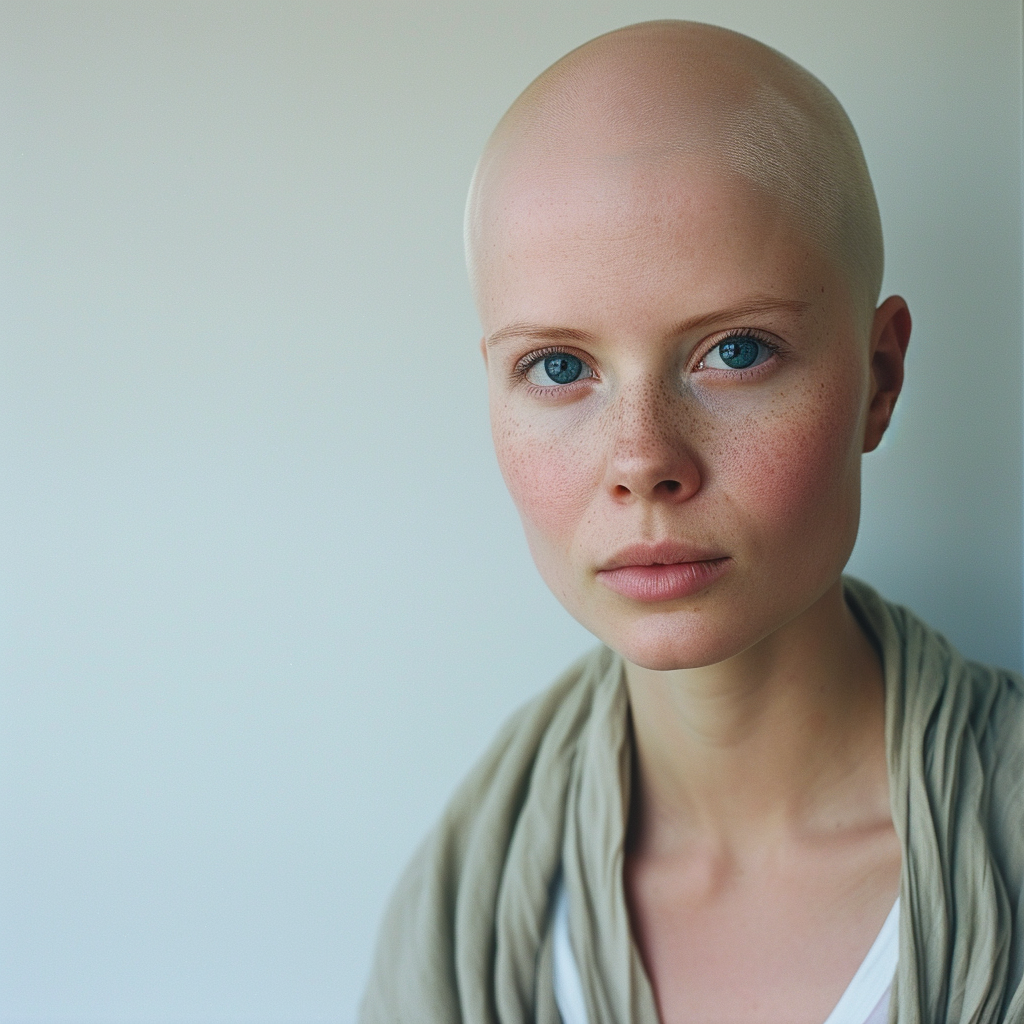 Bald Woman with Straight Blonde Hair