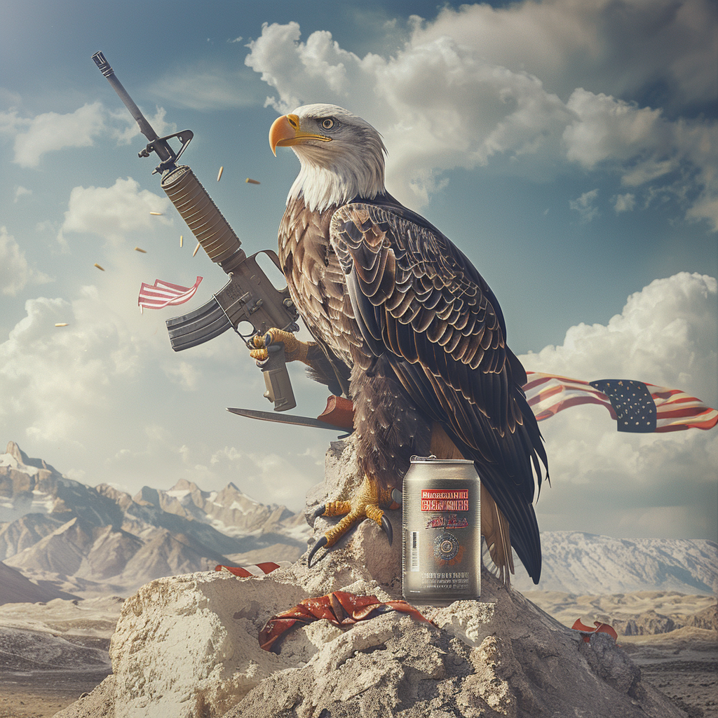 Bald eagle with AK47 on can